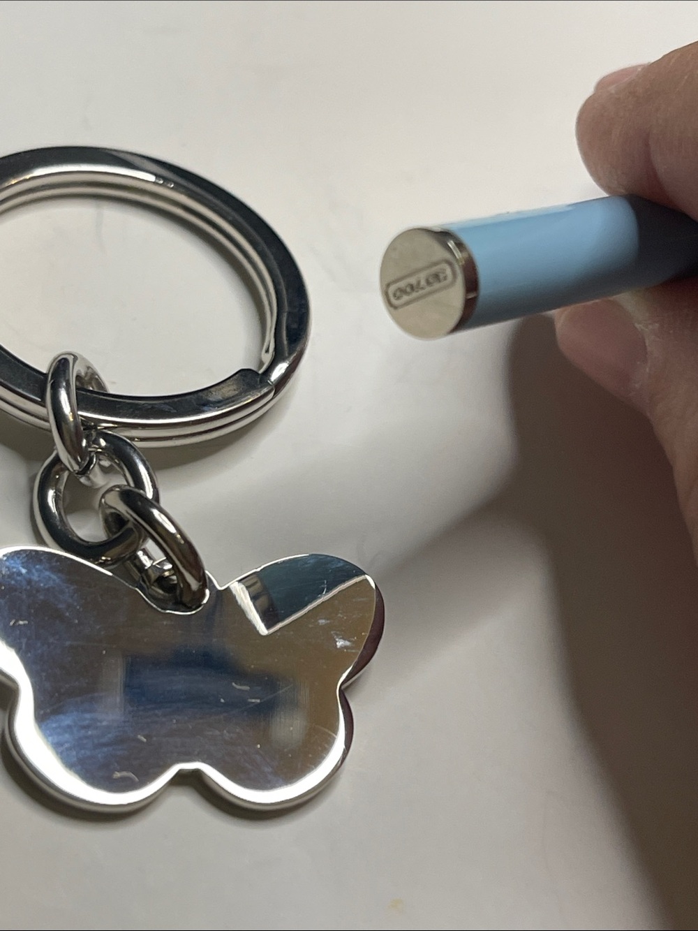 Coach White & Light Blue Butterfly Keychain and Blue Coach Pen - Picture 4 of 6